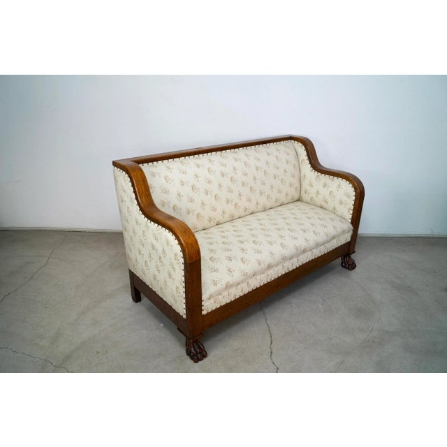 Victorian Early 1900’s Arts & Crafts Quarter-Sawn Oak Mission Sofa For Sale - Image 3 of 12