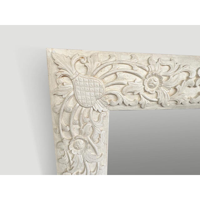 2010s Andrianna Shamaris Hand Carved White Wood Framed Mirror For Sale - Image 5 of 5