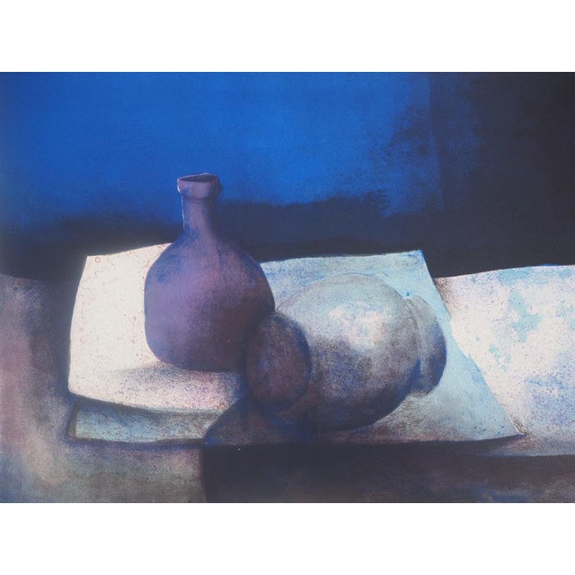 Modern Claude Gaveau, Still Life with Blue Vase, Lithograph For Sale - Image 3 of 5