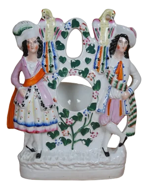 Antique Staffordshire Couple With Peacocks Pocket Watch Holder Figurine