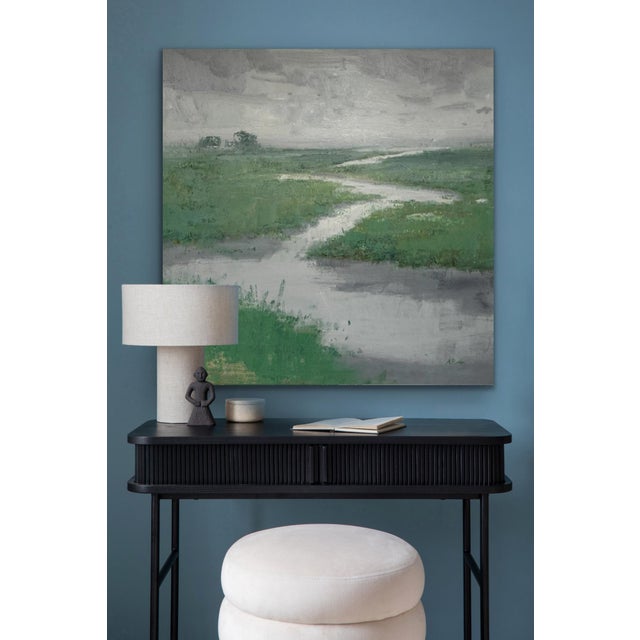 Moody Coastal Wetland & River Canvas - Original Gray & Sage Acrylic Art For Sale - Image 4 of 10