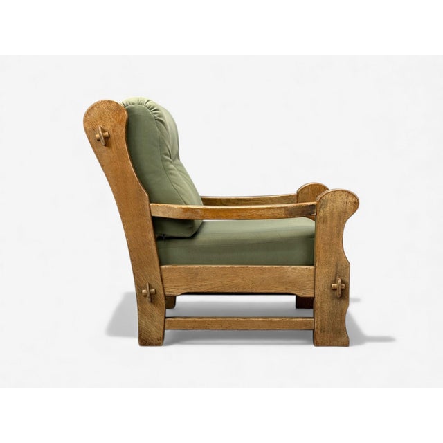 Wood Danish Modern, Oak, Green Nubuck, Brutalist Lounge Chair, Denmark, 1960s For Sale - Image 7 of 10