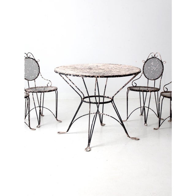 Mid-Century Wrought Iron Patio Set Table and Four Chairs For Sale - Image 10 of 18
