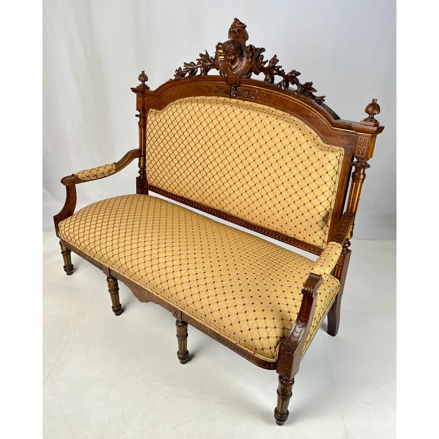 19th-Century Italian Renaissance Revival Carved & Gilt 3-Piece Parlor Suite – Settee & Armchairs For Sale - Image 10 of 18