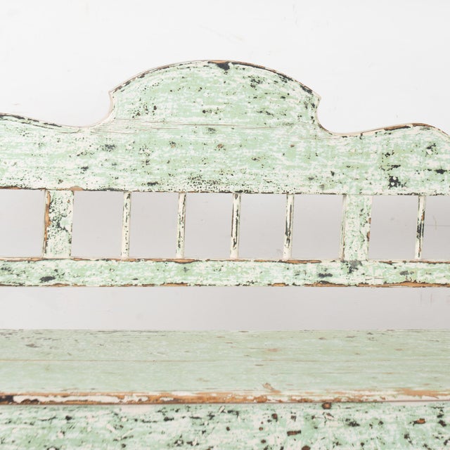 19th Century Green Painted Pine Bench From Hungary For Sale - Image 6 of 10