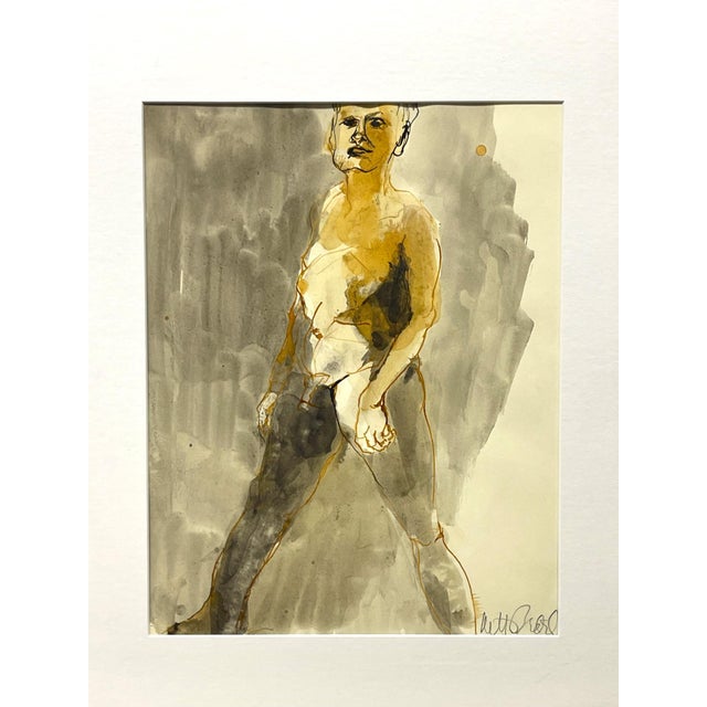 An ink drawing on paper of a female nude figure by American artist Margaret Badell. Artwork is both matted and framed and...