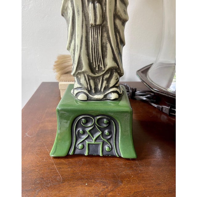 Late 20th Century Vintage Green Asian Fu Lu Shou Deity Scholar Lamp For Sale - Image 5 of 9