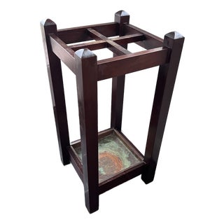 Antique Arts & Crafts Mission Oak and Copper Umbrella/Cane Stand For Sale