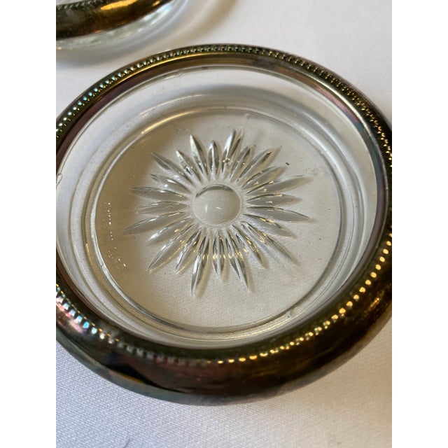 1950s Vintage Silver-Tone Metal Rimmed Sun Coasters- Set of 4 For Sale - Image 5 of 6