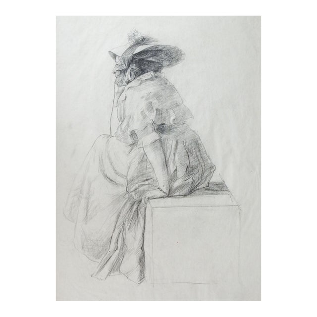 Late 19th Century Woman in Bonnet Portrait Drawing For Sale