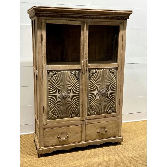 Antique Indian British Colonial Carved Teak Glass Door Bookcase Cabinet Storage Hln Jsgssvsvvf :Svssvf. Ss:f. For Sale - Image 11 of 11