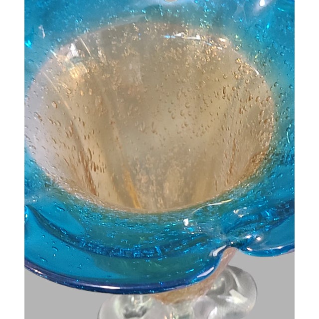 Blue Vintage Hand-Blown Venetian Style Colorful Art Glass Vase For Sale - Image 8 of 9