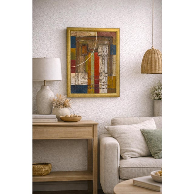 Abstract Original Abstract Oil Painting by Alena Kalen "Constructed Silence" Framed, Coa For Sale - Image 3 of 9