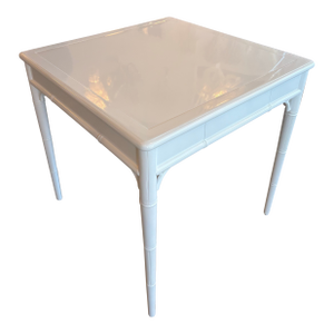 Vintage Palm Beach White Newly Lacquered Faux Bamboo Fret Game Table Two Drawers