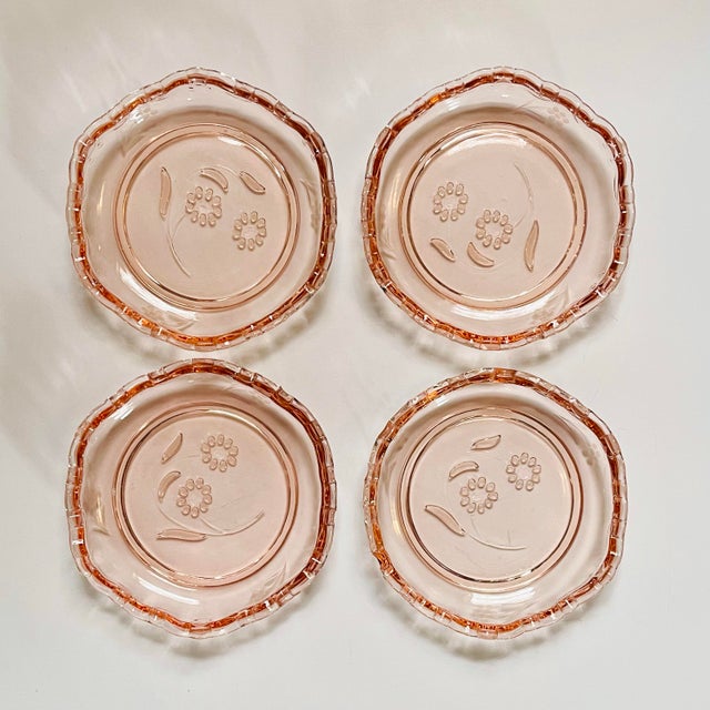 Early 20th Century Vintage Pink Glass Floral Dessert Dishes- Set of 4 For Sale - Image 5 of 9