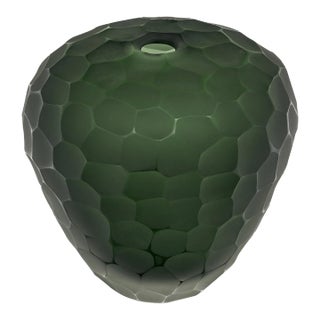 Murano Hunter Green Glass Hammered Vase For Sale