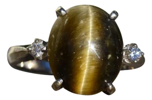 The Pierson Village: Ladies Signed 14K Tigers Eye Quartz Cocktail Ring with Diamonds