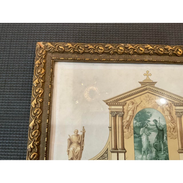 Paper Antique French Religious Devotional Print in Original Gilt Frame, Paris C. 1915 For Sale - Image 7 of 7