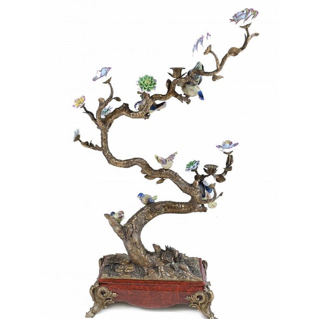 French Bronze Branches with Porcelain Birds and Flowers, Set of 2 For Sale - Image 12 of 18