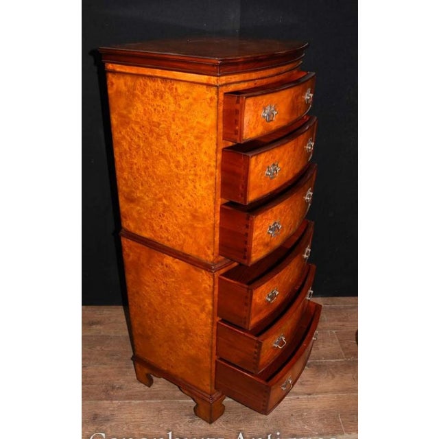 2000 - 2009 Regency Burl Walnut Chest on Chest Bow Front Commode For Sale - Image 5 of 9