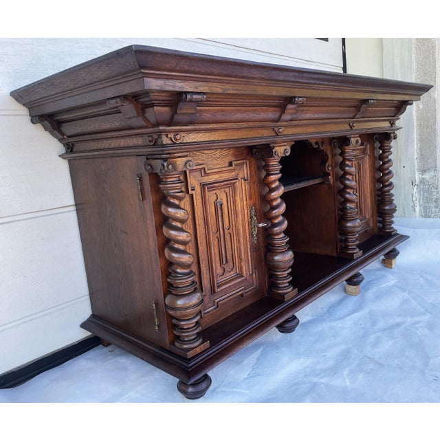 Antique Oak Buffet with Twisted Wooden Balusters, 1890-1910 For Sale - Image 16 of 18