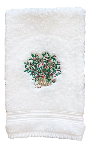 Holly Basket Terry Guest Towel, Embroidered