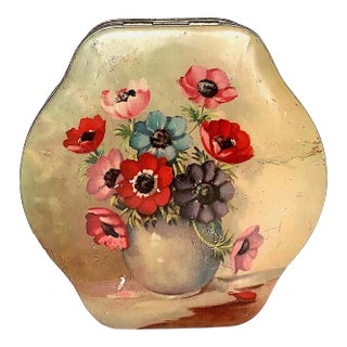 Vintage Floral Biscuit Tin Box With a Hinged Lid For Sale