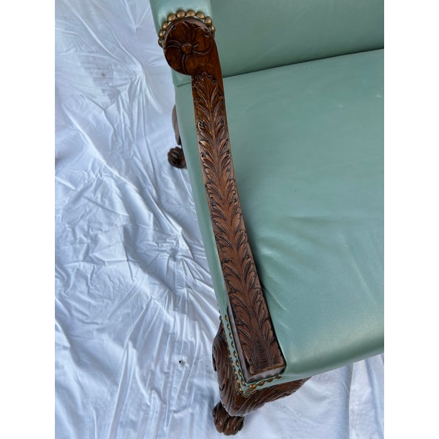 Mid-19th Century English Mahogany Library Armchair in Robin’s-Egg Blue Leather For Sale - Image 4 of 8