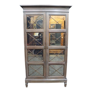 Harden Director Style Cherry Armoire With Smoked Mirror Glass Doors For Sale