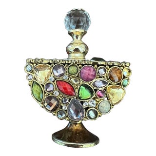 Vintage Jeweled Multicolor Perfume Bottle With Stopper For Sale