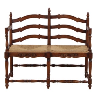 Country French Rush Seat Bench For Sale