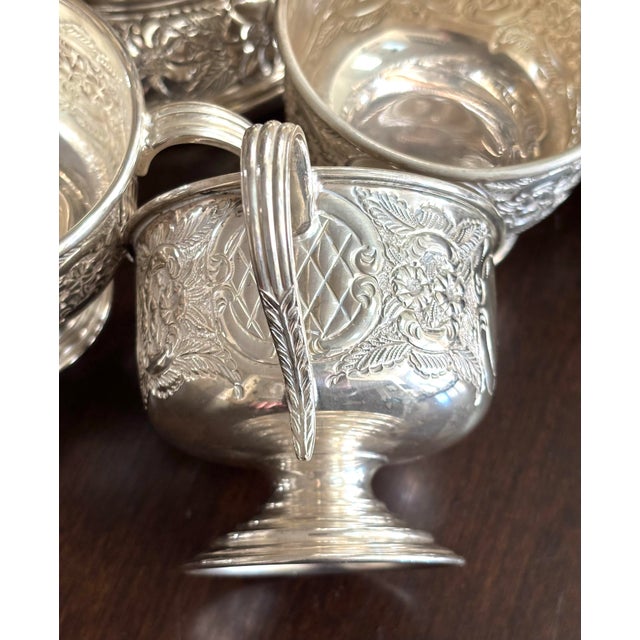 1920’s Sheffield England Hand Chased Repousse SilverPlate Punch Bowl W/12 Cups For Sale - Image 11 of 12