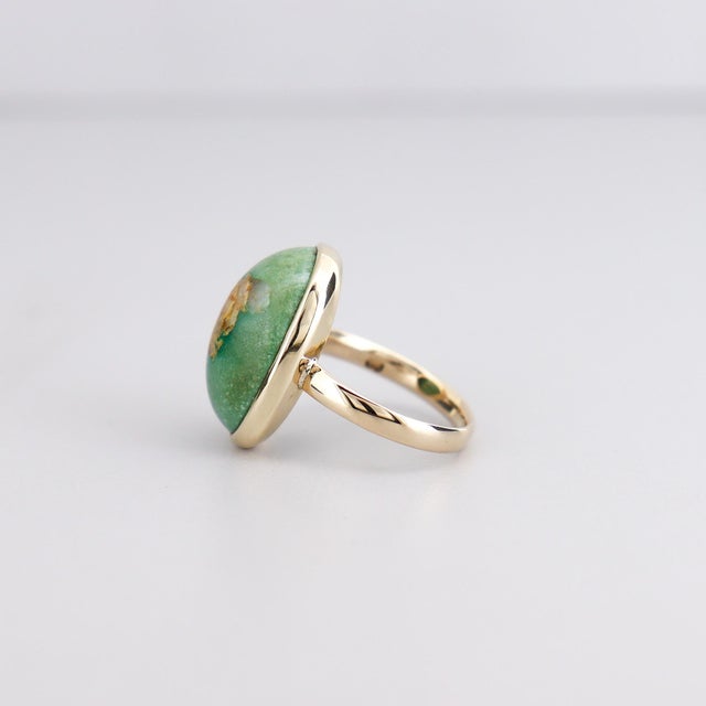 Signed Vintage Southwestern 14k Gold & Royston Turquoise Cabochon Cocktail Ring For Sale - Image 9 of 16