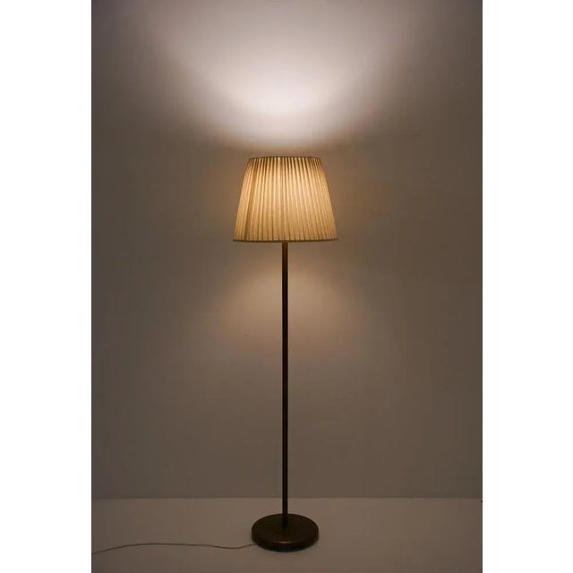 Goldenrod Swedish Brass and Teak Floor Lamp attributed to Böhlmarks, 1940s For Sale - Image 8 of 9