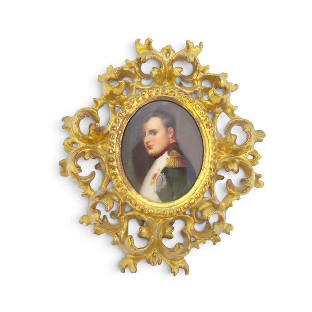 19th Century Napoleon Miniature Gilt Framed Hand Painted Porcelain German 19thc Painting For Sale - Image 5 of 12