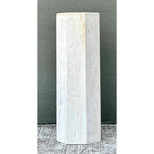 Vintage Medium White Marble Hexagonal Pedestal For Sale - Image 11 of 12