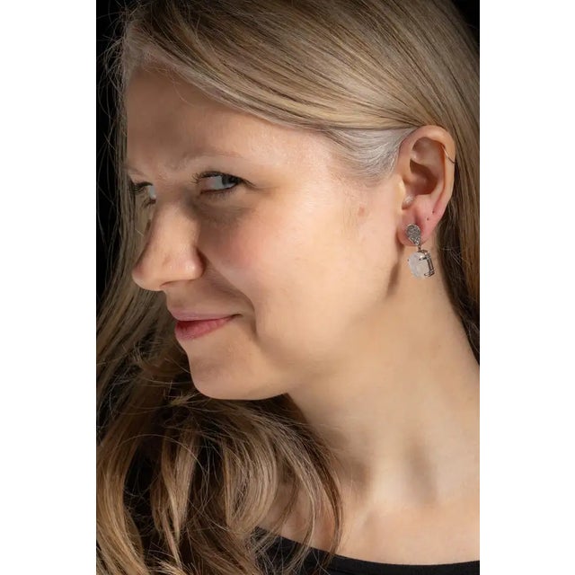 Contemporary Pair of Pair of Rainbow Moonstone and Diamond Drop Dangle Earrings For Sale - Image 3 of 4
