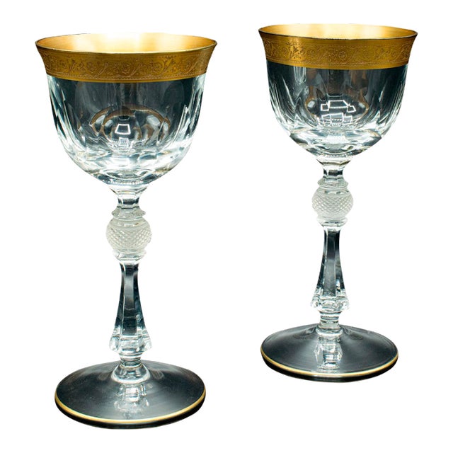1920s Pair of Antique Art Deco French Glass Celebratory Port Glasses For Sale
