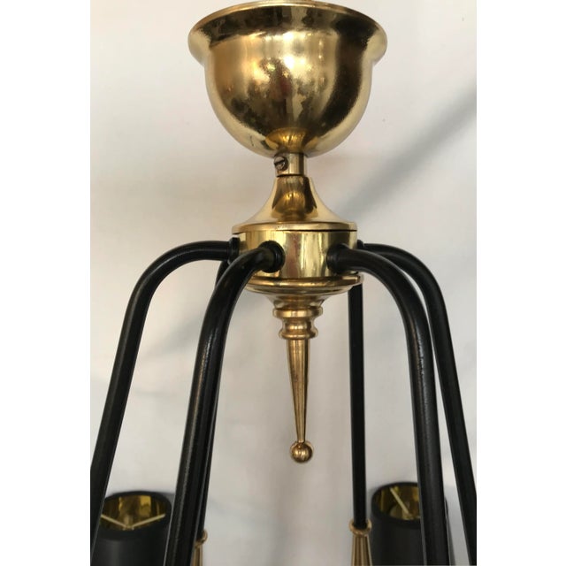 Mid-Century Modern 1960s Stilnovo Brass Black 6-Light Chandeliers - a Pair For Sale - Image 3 of 5