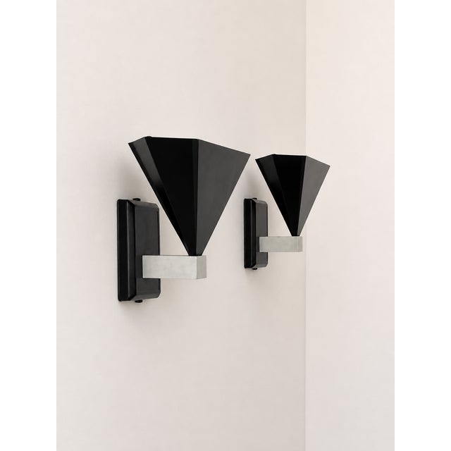 Vintage Wall Sconces in Matte Black Metal, Italy, 1980, Set of 2 For Sale - Image 6 of 7