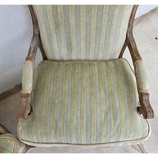 Wood Plush Velvet French Country Fauteuil Armchairs Pair For Sale - Image 7 of 15