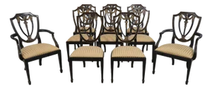 Set of 10 Henkel Harris Black Finish Hepplewhite Dining Room Chairs