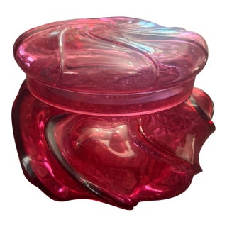 1940s Fenton Wave Crest Cranberry Glass Dresser Box For Sale