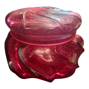 1940s Fenton Wave Crest Cranberry Glass Dresser Box