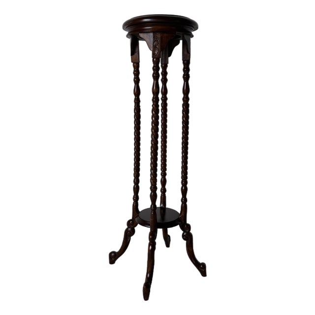 Vintage Victorian Style Carved Mahogany or Walnut Barley Twist Plant Pedestal Stand / Display Column For Sale