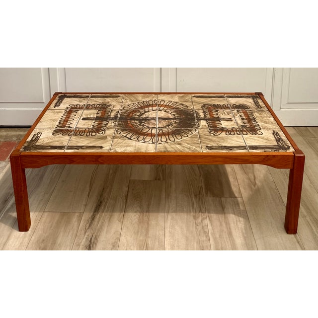 1960s Danish Modern Teak & Abstract Ceramic Tile Coffee Table Made in Denmark For Sale - Image 15 of 15