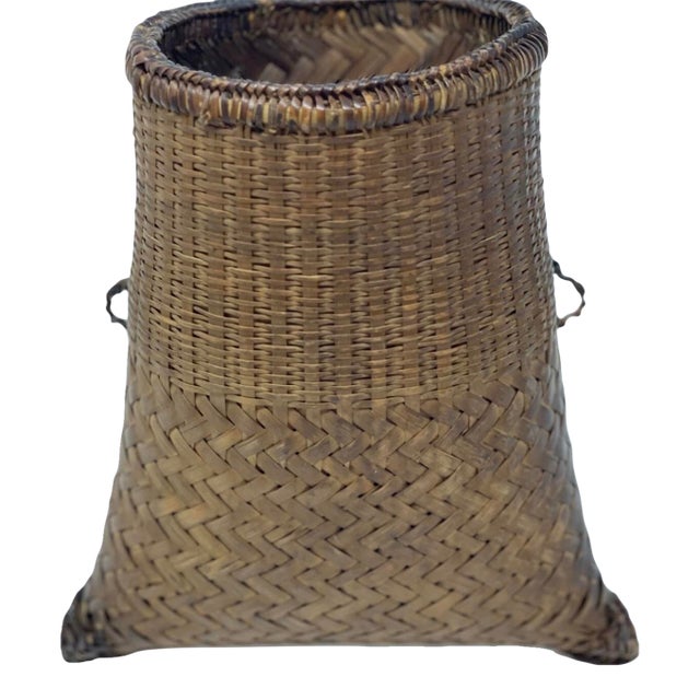 Mid 20th Century Asian Bamboo Gathering Basket For Sale