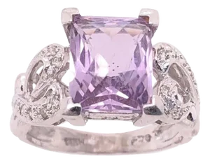 14 Karat White Gold Amethyst Solitaire Ring With Diamond Accents