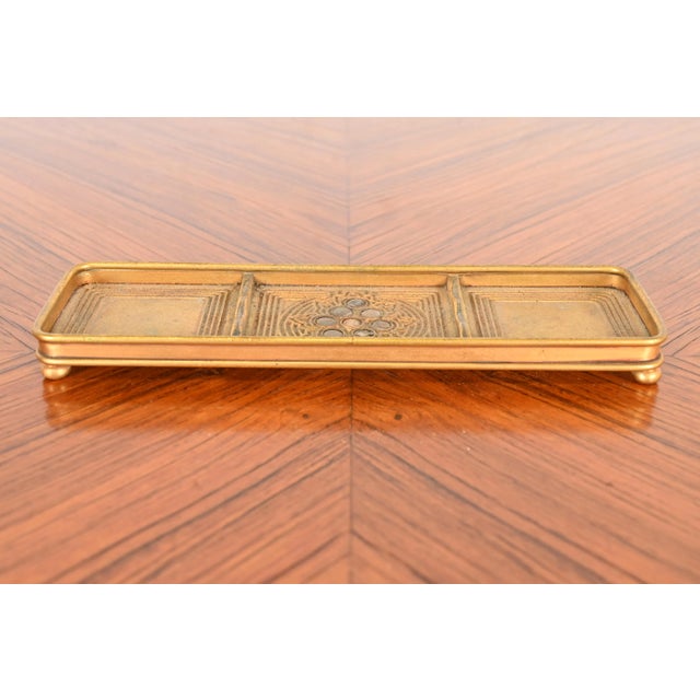 Bronze Tiffany Studios New York Bronze Doré and Abalone Pen Tray For Sale - Image 8 of 13