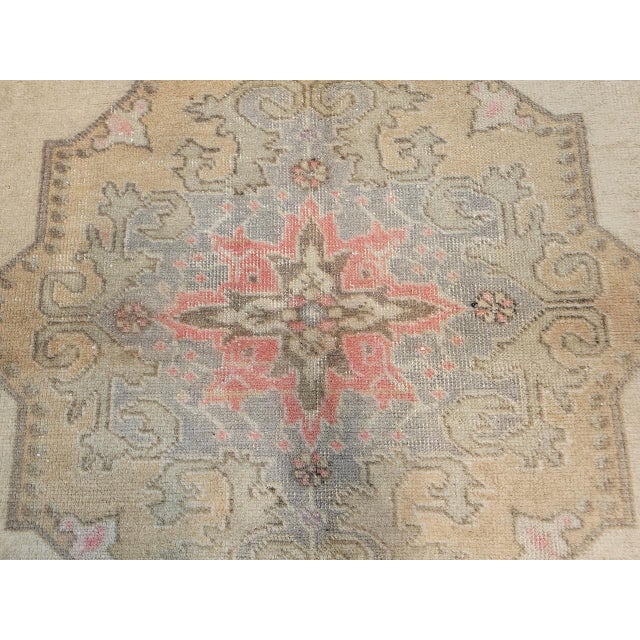 Turkish Vintage Turkish Oushak Area Rug, Hand Knotted Wool, Ivory & Pink, 5' x 7' For Sale - Image 3 of 17